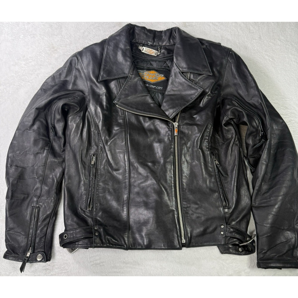 Power Trip Leather Motorcycle Jacket Womens 2XL Black Biker Quilted Liner